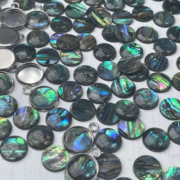 100pcs Real Abalone Shell Flatbacks Stud Earrings & Bezels more Bundle Lot - Picture 3 of 13